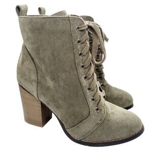 Y2K NIB Candie's Couture Olive Green Ankle Lace-up Chunky Heel Booties Sz 8.5